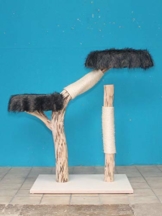 DIWORO Kratzbaum Naturholz 108 cm, Naturkratzbaum stabil, Natur Holz Design 0848 - 1