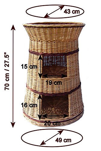 Floranica - 3 Etagen Hoher Katzenkorb / Katzenbett / Katzenliege / Katzenbaum aus Weide mit oder ohne Kissen (wählbar), Kissenfarbe:dunkle Kissen, Model:Natur Turm - 2