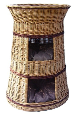 Floranica - 3 Etagen Hoher Katzenkorb / Katzenbett / Katzenliege / Katzenbaum aus Weide mit oder ohne Kissen (wählbar), Kissenfarbe:dunkle Kissen, Model:Natur Turm - 1