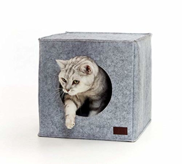 PiuPet® Katzenhöhle inkl. Kissen | Passend für z.B. IKEA® Kallax & Expedit Regal | Kuschelhöhle in grau - 1