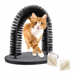 Relaxdays Enthaarungsbogen, Inkl. 2X Katzenminze, Fellpflegebogen, Wellness Katzenbogen, für alle Haarlängen, schwarz - 1