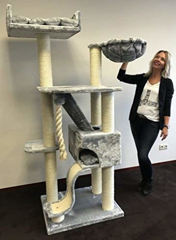 RHRQuality Kratzbaum große katze Kilimandjaro de Luxe l Hell Grau. Stabil 45KG!. Sisalstämme 12cmØ Katzenkratzbaum für große Katzen. - 1