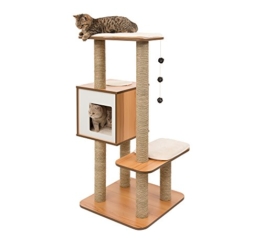 Vesper Katzenmöbel "High Base" walnut - Kubus-Höhle mit zwei Plattformen - 1